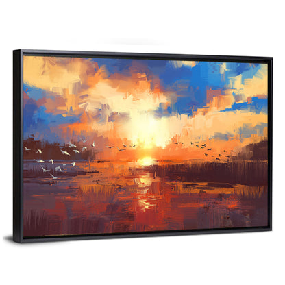 Golden Sunset Over Lake Wall Art