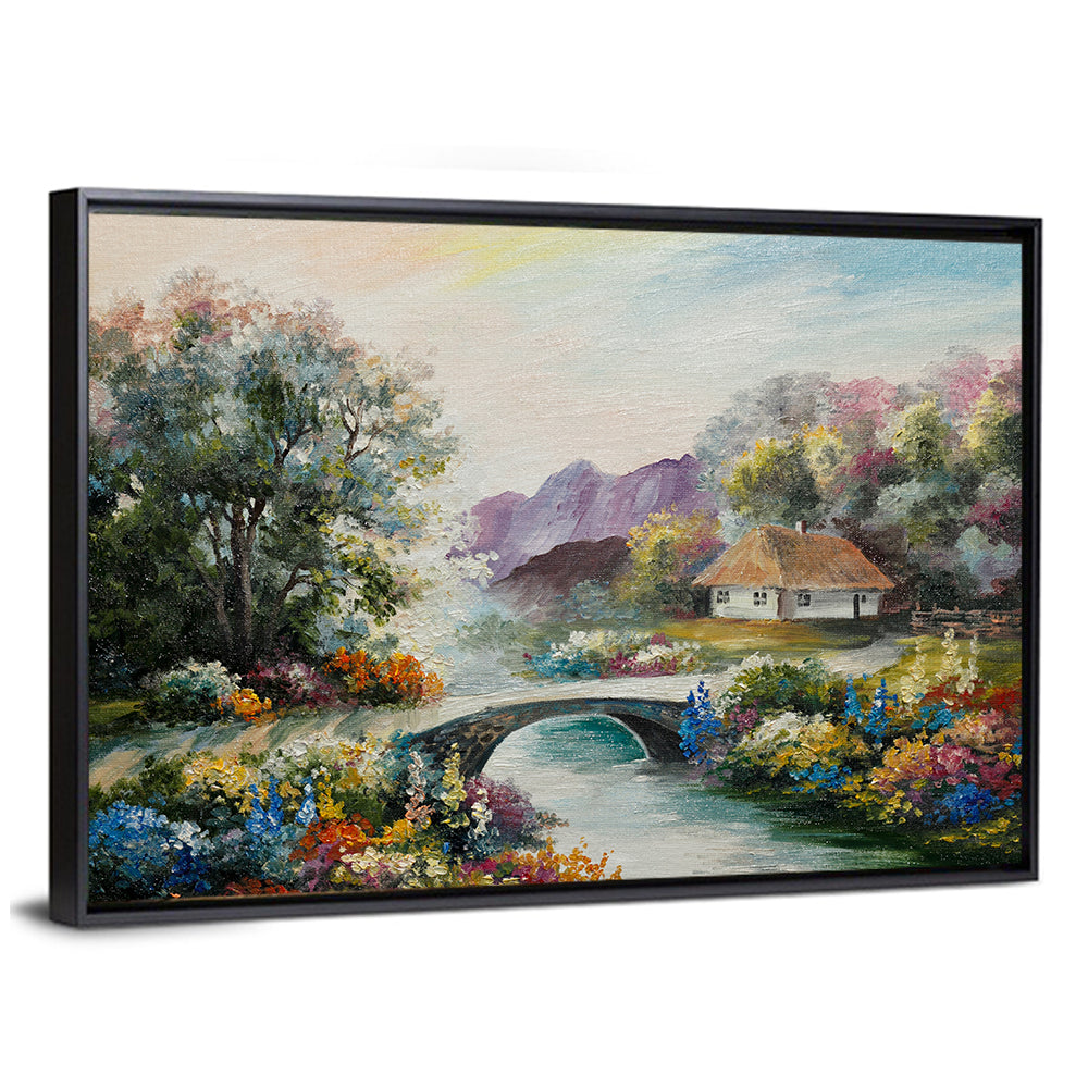 Thatched Cottage with Stone Bridge Wall Art