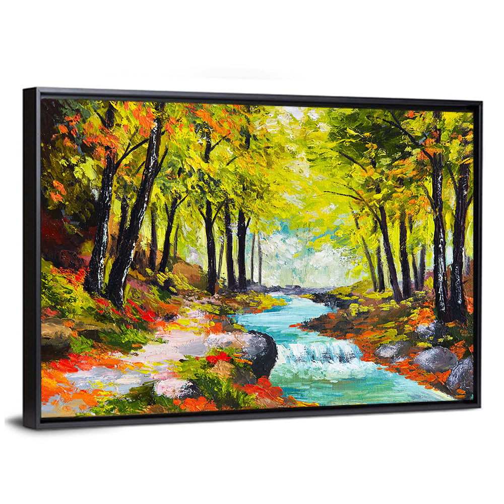 Winding Autumn Stream with Waterfall Wall Art