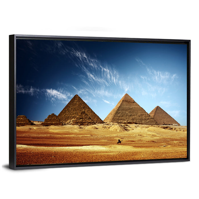 Giza Pyramids Valley View Wall Art as a framed canvas