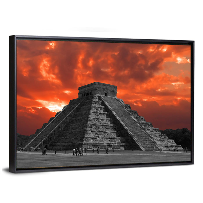 El Castillo Chichen Itza Wall Art as a framed canvas