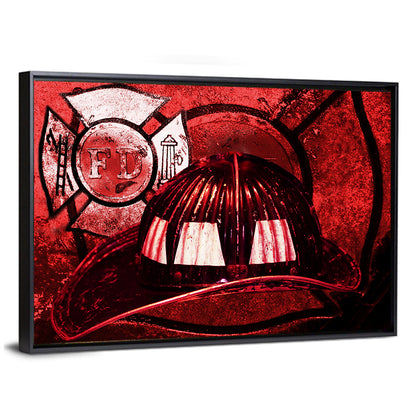 Vintage Fire Helmet with Maltese Cross Wall Art
