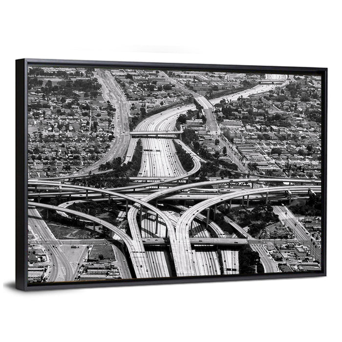 Monochrome La Airport Interchange Wall Art as a framed canvas