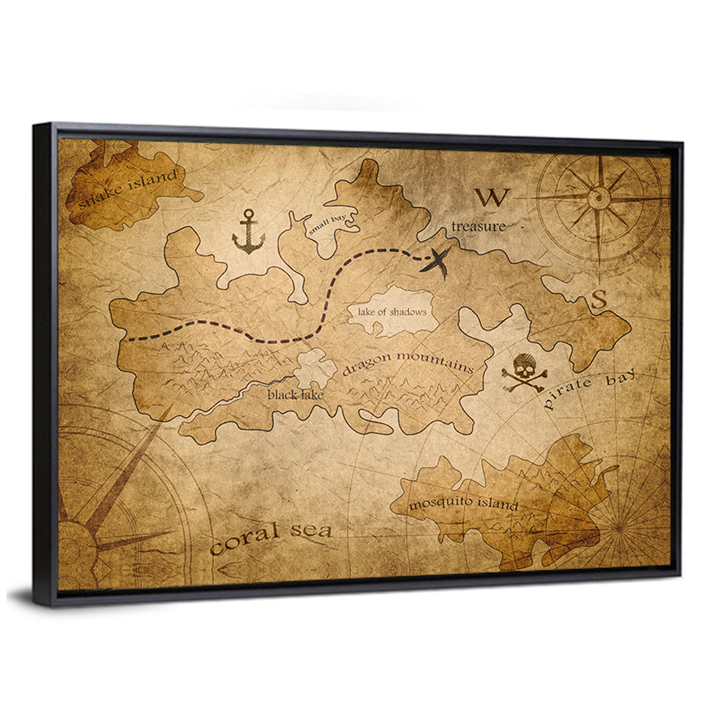 Vintage Pirate Treasure Map Wall Art