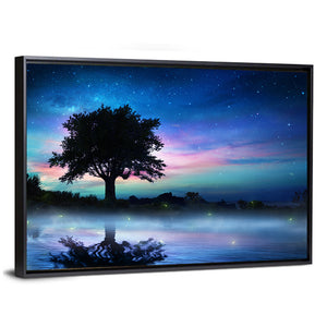 Starry Night With Lonely Tree Wall Art