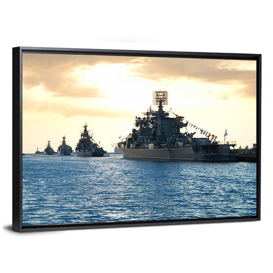 Naval Fleet at Golden Sunset Wall Art