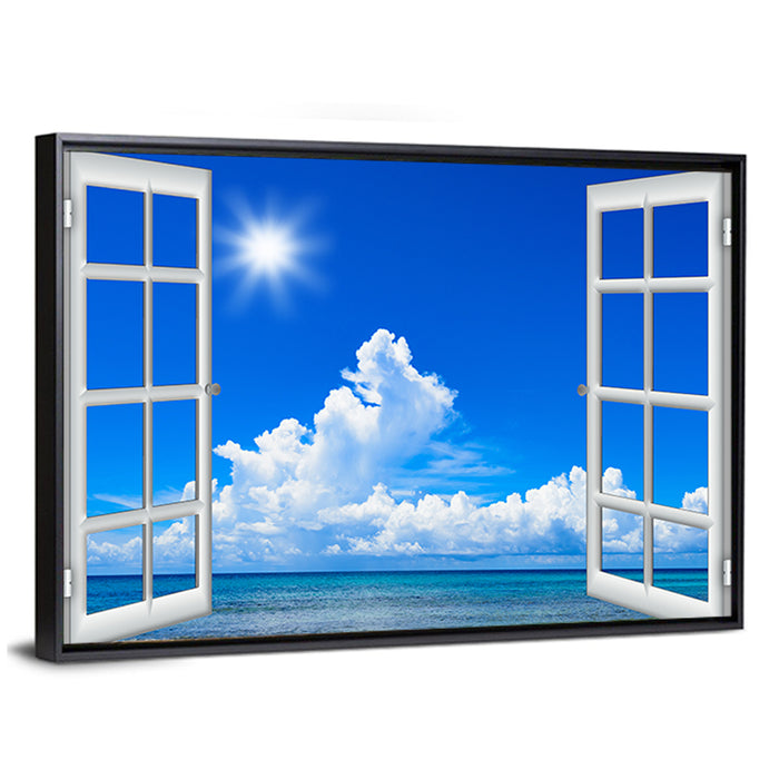 Seaside Window View Wall Art as a framed canvas