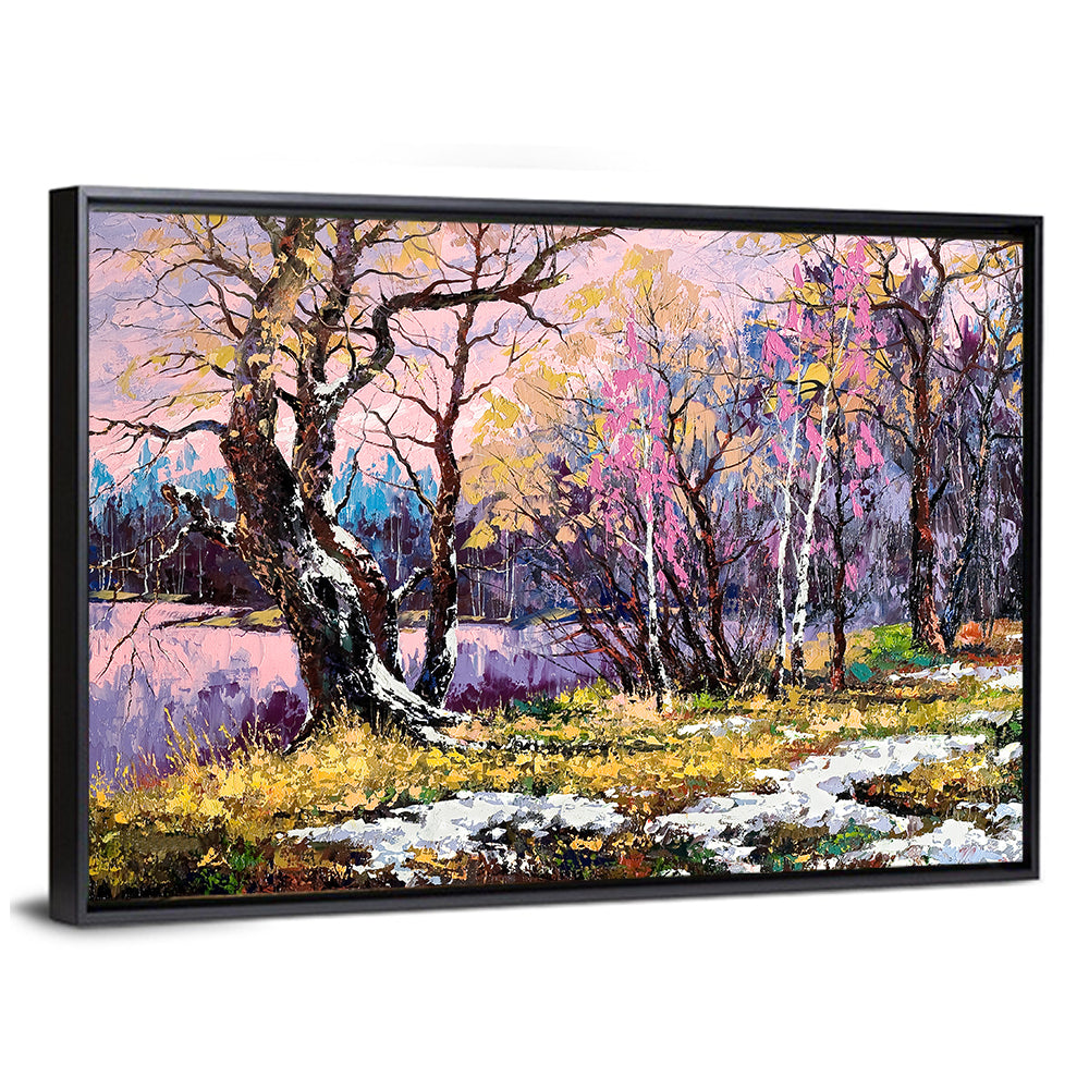 Autumn Lake with Pink Reflection Wall Art