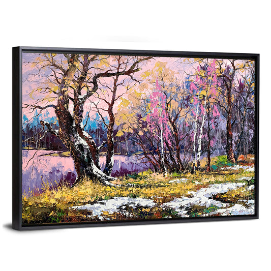 Autumn Lakeshore with Pink Foliage Wall Art