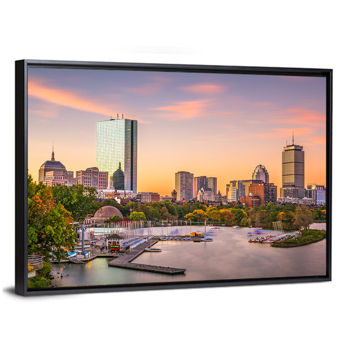Boston Skyline at Sunset Wall Art as a framed canvas