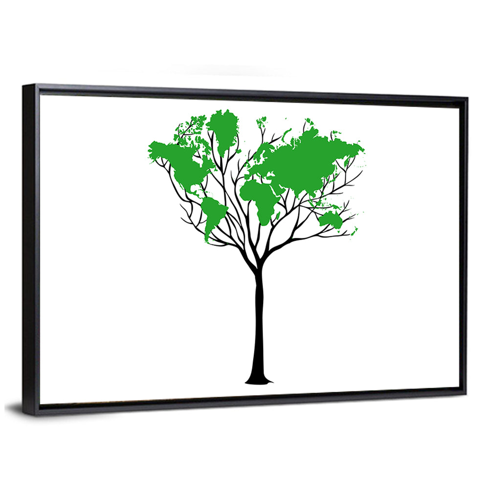 World Map Tree with Green Canopy Wall Art