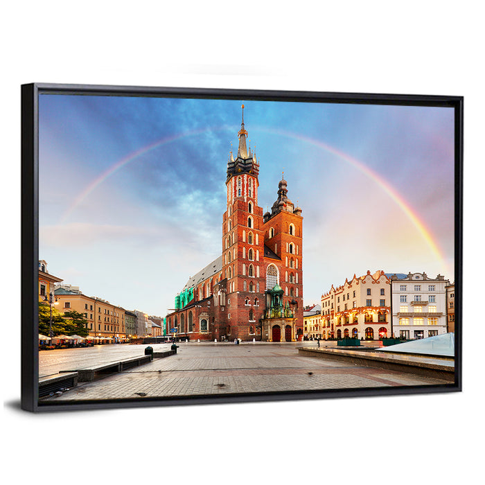 St. Mary's Basilica at Dusk, Krakow Wall Art as a framed canvas
