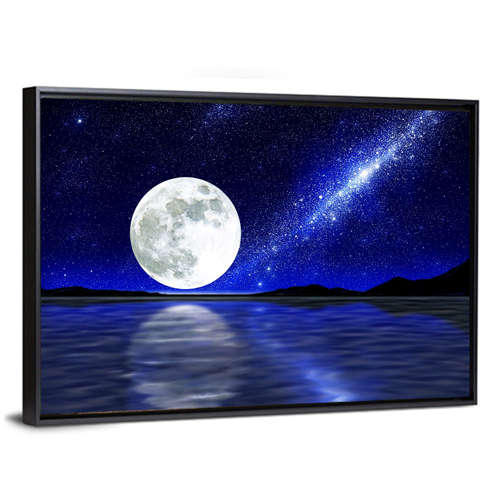 Moon and Milky Way Over Lake Wall Art