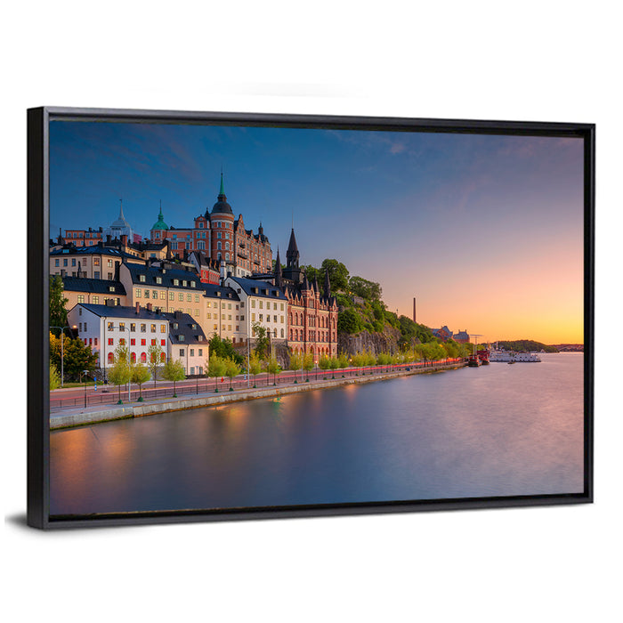 Stockholm Sunset Over Mariaberget Wall Art as a framed canvas