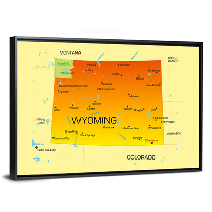 Wyoming State Map, Yellow Accent Wall Art