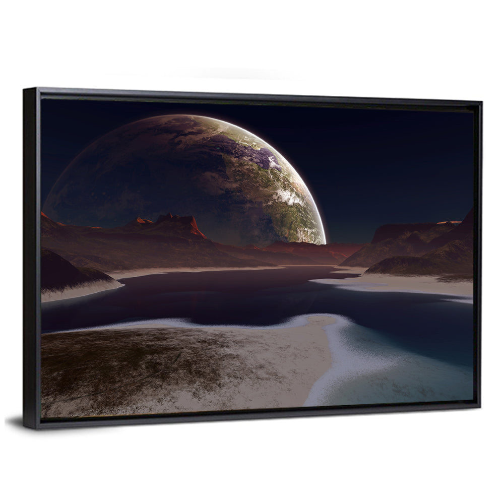 Alien Moonrise Over Lake Wall Art
