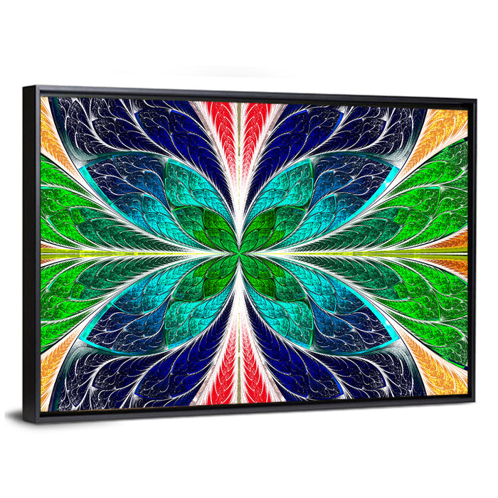 Stained Glass Fractal Floral Pattern Wall Art as a framed canvas