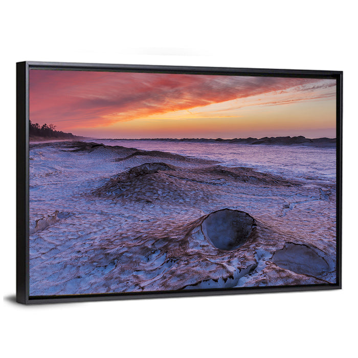 Lake Huron Twilight Shoreline Wall Art as a framed canvas