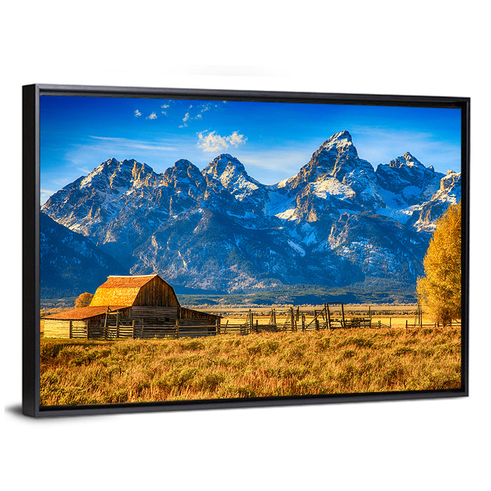 Moulton Barn Sunrise, Grand Tetons Wall Art as a framed canvas