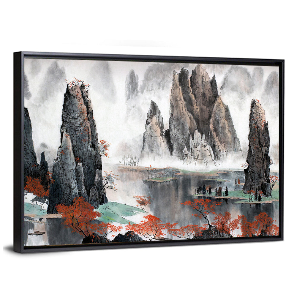 Autumn Mist Over Mountain Lake Wall Art