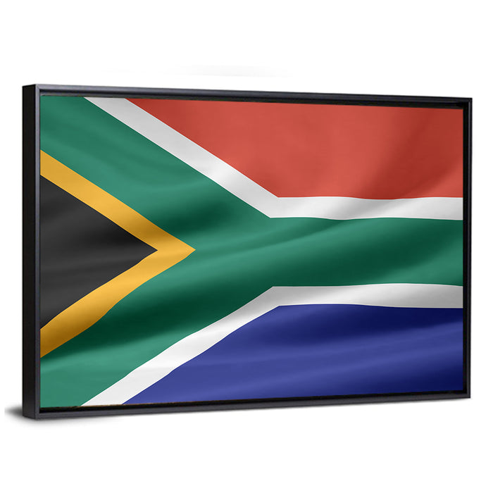 Waving South African Flag Wall Art as a framed canvas