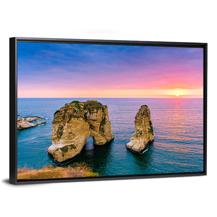 Raouché Rocks at Dusk, Beirut Wall Art as a framed canvas