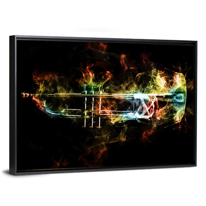 Brass Trumpet with Vibrant Smoke Wall Art