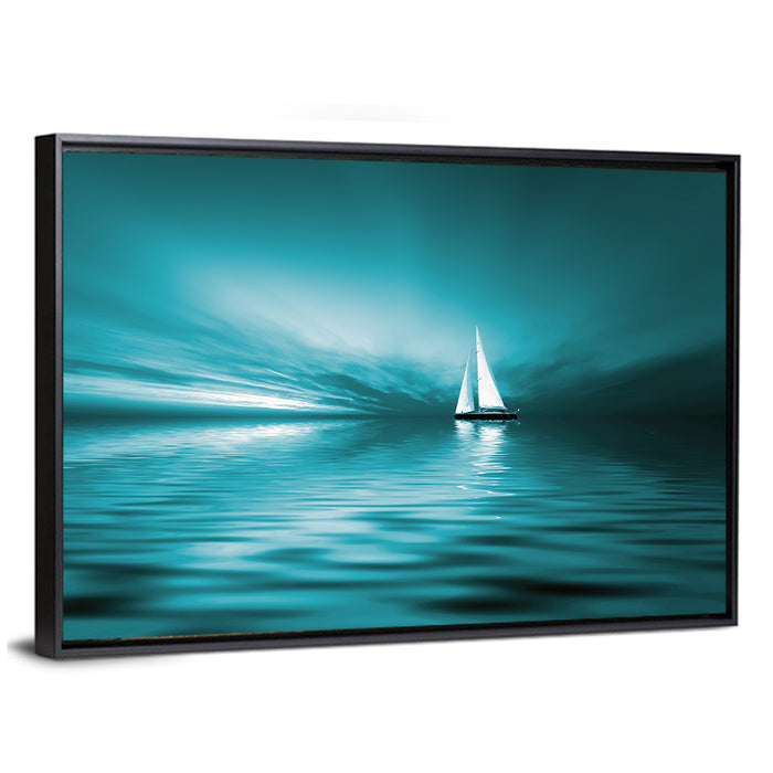 Sunset Sailboat Silhouette Wall Art as a framed canvas