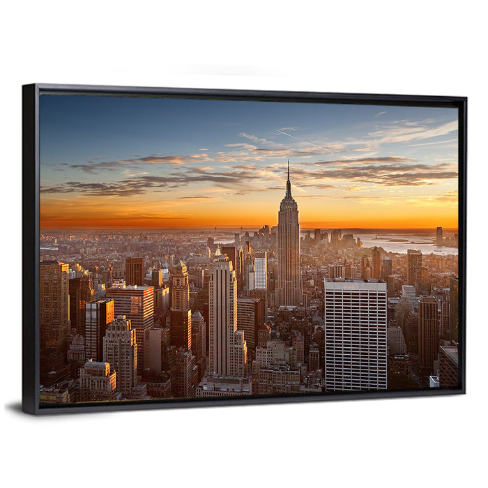 Manhattan Sunset with Empire State Wall Art as a framed canvas