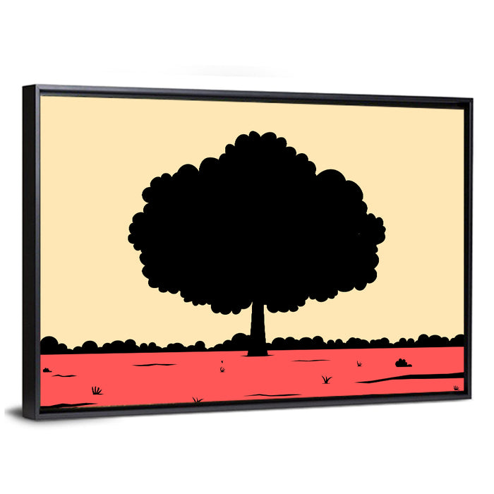 Red Horizon Tree Silhouette Wall Art as a framed canvas