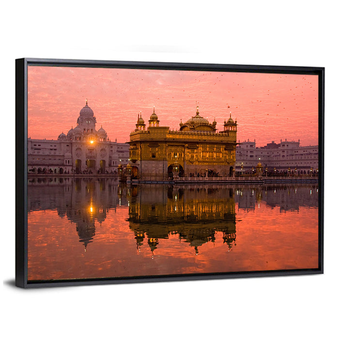 Golden Temple at Sunset, Amritsar Wall Art as a framed canvas