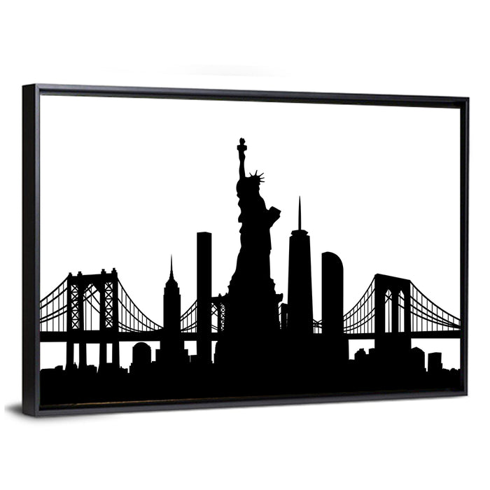 New York City Skyline Silhouette Wall Art as a framed canvas