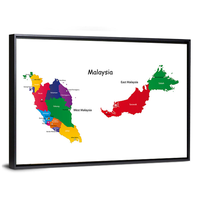 Two-part Malaysia Map Wall Art as a framed canvas