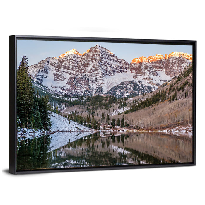 Maroon Bells Reflected on Maroon Lake Wall Art as a framed canvas