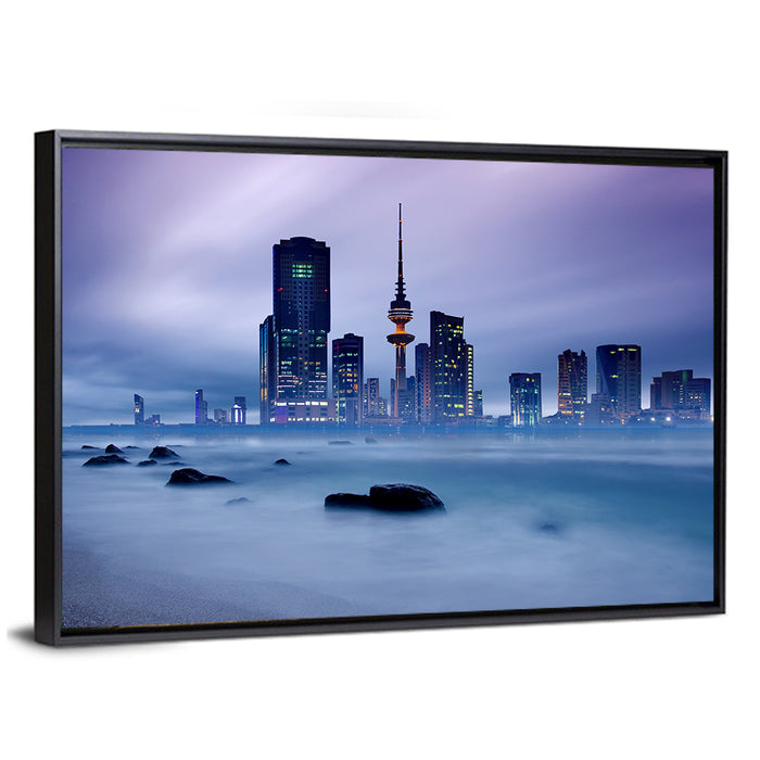 Kuwait City Skyline Wall Art as a framed canvas