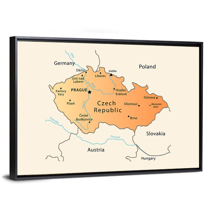 Minimalist Czech Republic Map Wall Art as a framed canvas