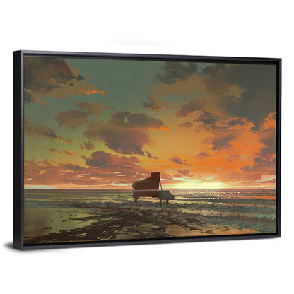 Piano on the Beach at Sunset Wall Art