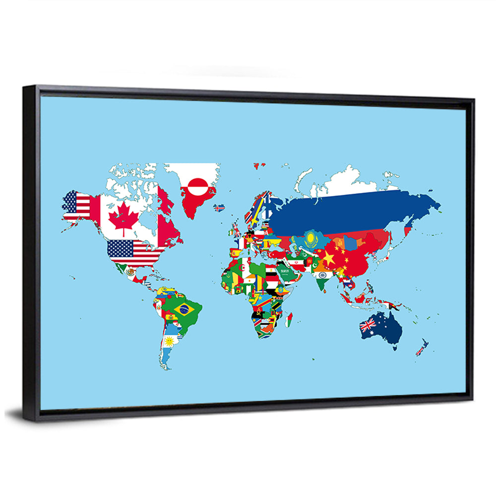 World Map with Flag Motifs Wall Art
