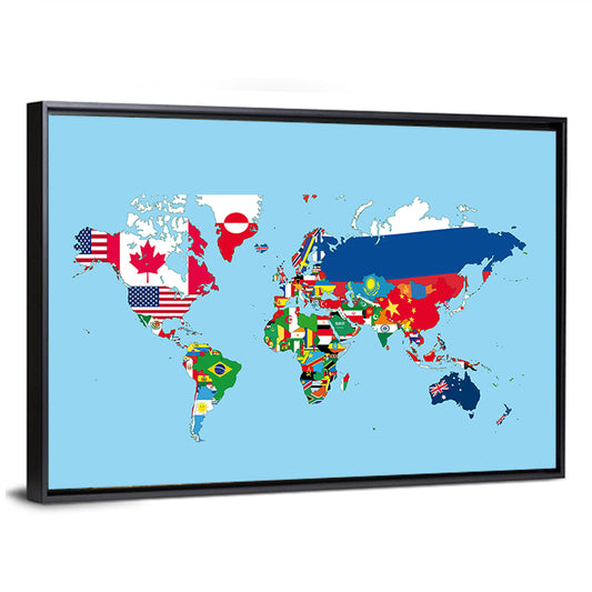 World Map With Flags Wall Art