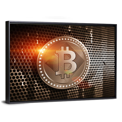 Golden Bitcoin Closeup Wall Art