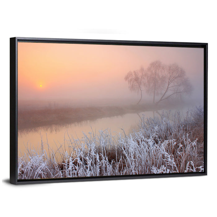 Misty Morning on the River Wall Art as a framed canvas