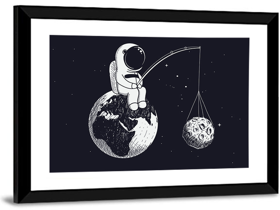 Little Astronaut Fishing the Moon Wall Art