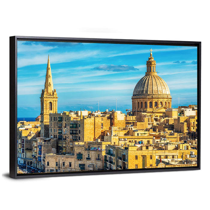 Valletta Skyline with Dome and Spire Wall Art as a framed canvas