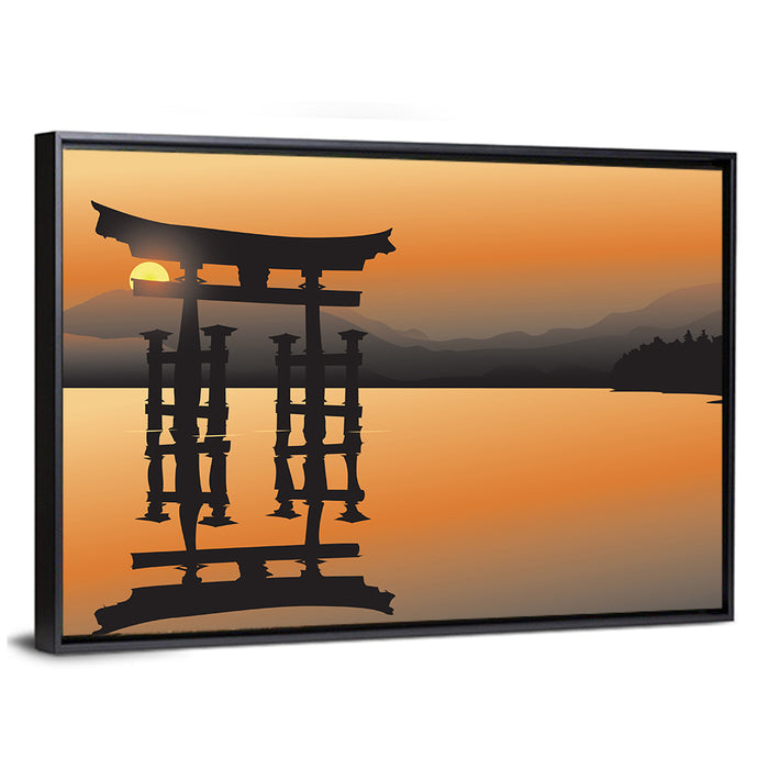 Itsukushima Torii at Sunset Wall Art as a framed canvas
