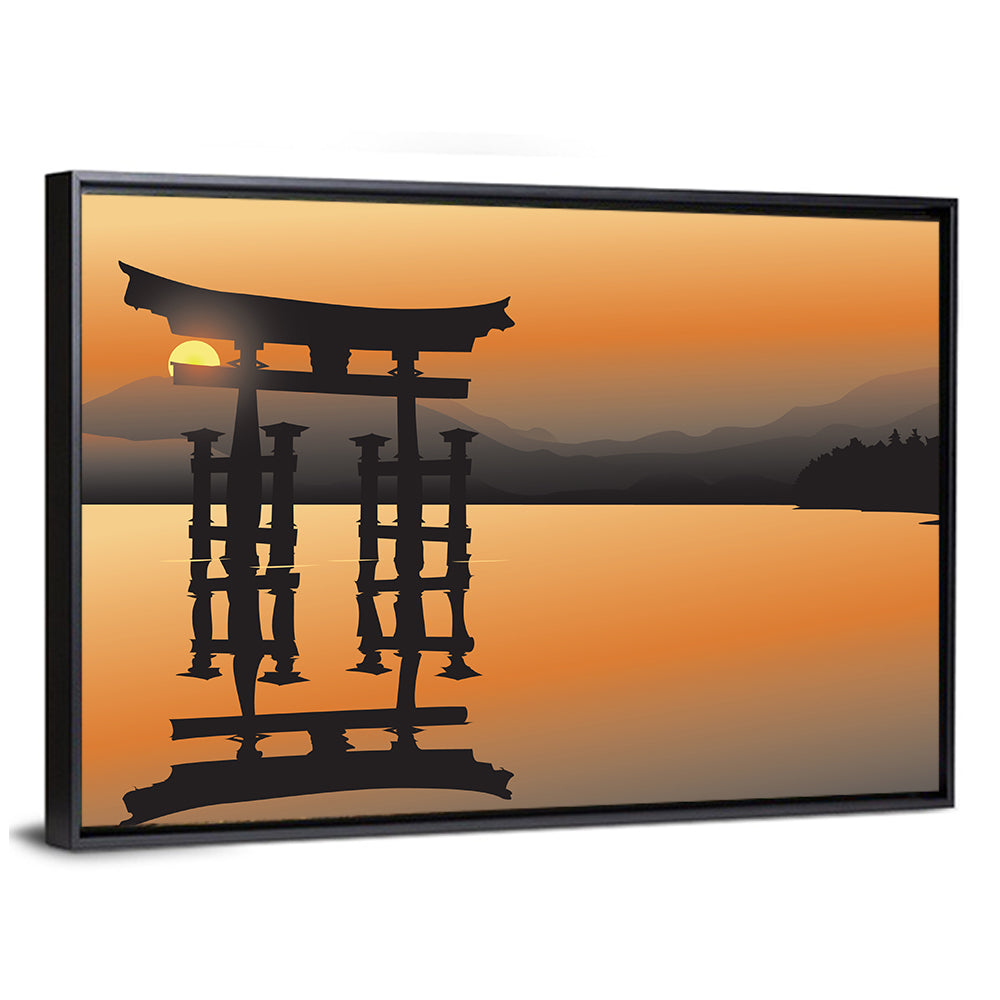 Asian Lake With Sunset Wall Art