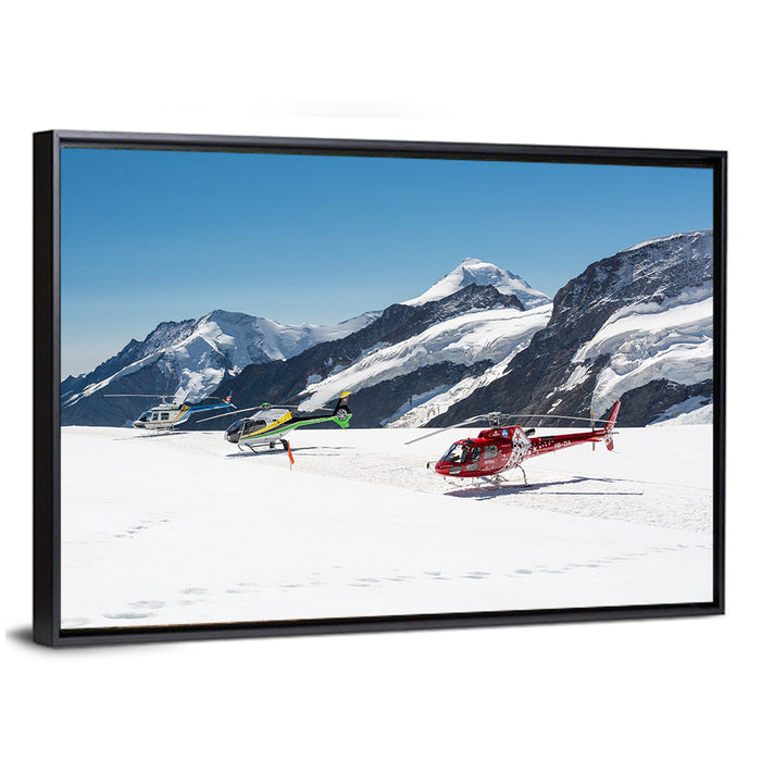 Sightseeing Helicopters on Aletsch Glacier Wall Art as a framed canvas