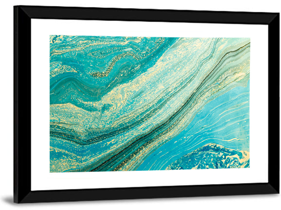Teal Marble Swirl with Gold Veining Wall Art