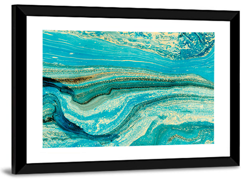 Teal Marble Waves Wall Art