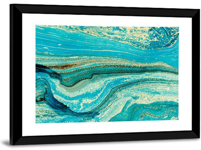 Teal Marble Waves Wall Art as a framed print