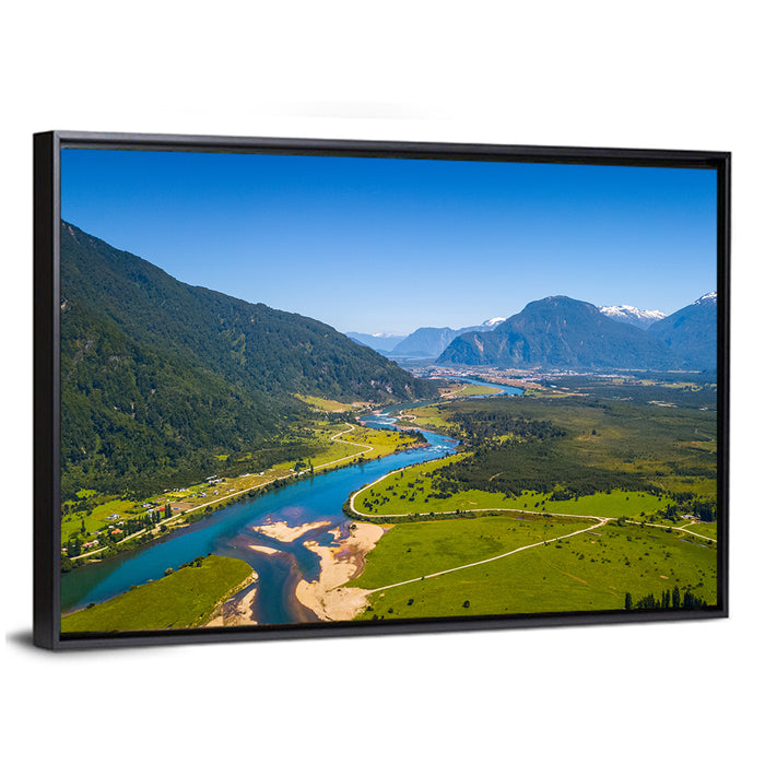 Puerto Aysen River Valley Wall Art as a framed canvas